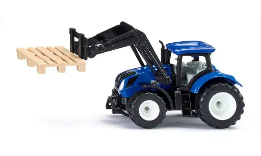 [1544] Siku Tracteur New Holland avec fourche à palettes et palette incluse