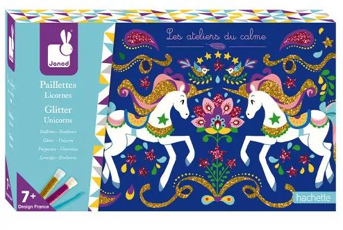 [J07883] Janod - Les Ateliers du Calme Paillettes Licornes 3 Tableaux