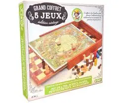 [9639] Coffret luxe 5 jeux (Jeu de l'oie, petits chevaux, Dames, Echecs, Backgammon)