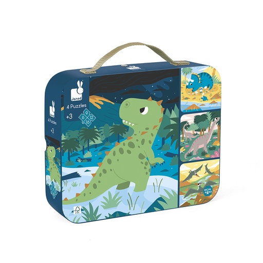 [J02541] 4 Puzzles évolutifs Dinosaures (6-9-12-16 pcs)