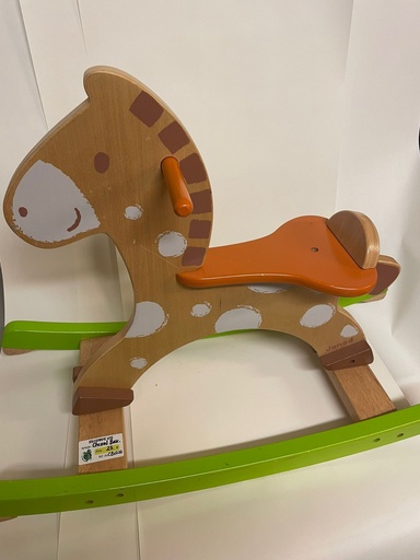 [SVCB1222] Seconde vie - Cheval à bascule en bois VERT ORANGE