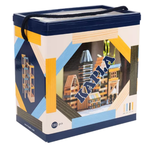 [BA120BJV] Kapla - Baril 90 pièces Classique + 30 Couleurs (bleu pâle, jaune, vert)