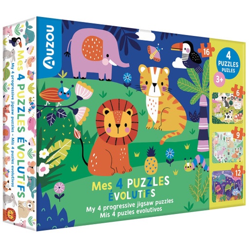 [AU11561] Mes 4 puzzles évolutifs pour découvrir les animaux (6,9,12,16 pcs)