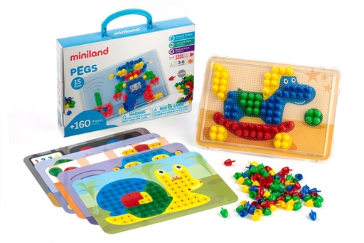 [8231805] Miniland - Mozaïque Pegs 15 mm avec Tableau + 160 Clous