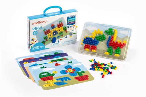 [8231804] Miniland - Mozaïque Pegs 10 mm avec Tableau + 240 Clous