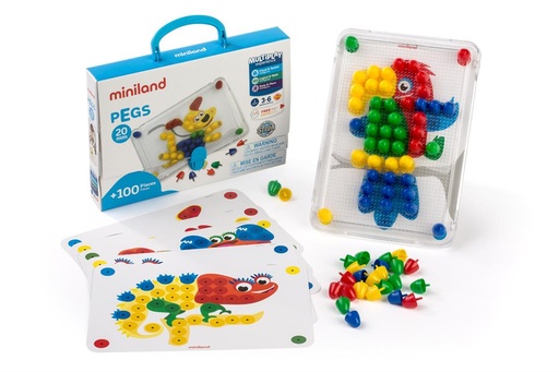 [8231806] Miniland - Mozaïque Pegs 20 mm avec Tableau + 100 Clous