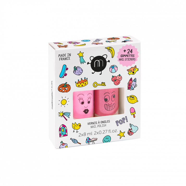 Set de 2 vernis à l'eau POP & 24 gommettes Nail Stickers