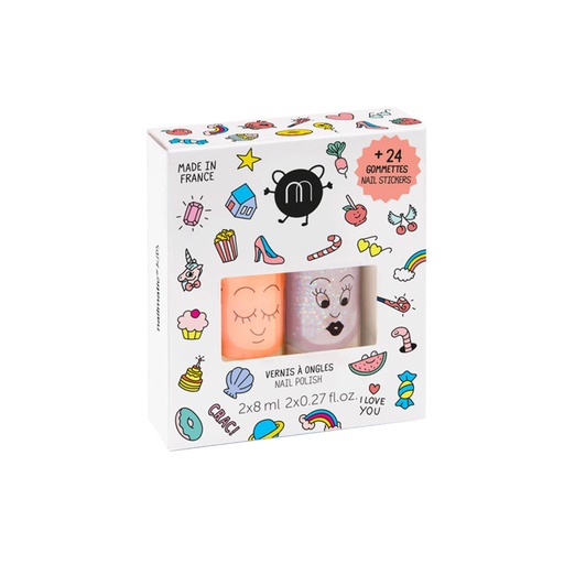 [202CRAC] Set de 2 vernis à l'eau CRAC & 24 gommettes Nail Stickers