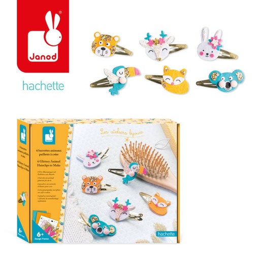 [J07997] 6 barrettes animaux pailletés à créer