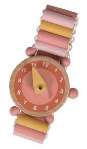 [700061] Montre en bois Emma rose et jaune