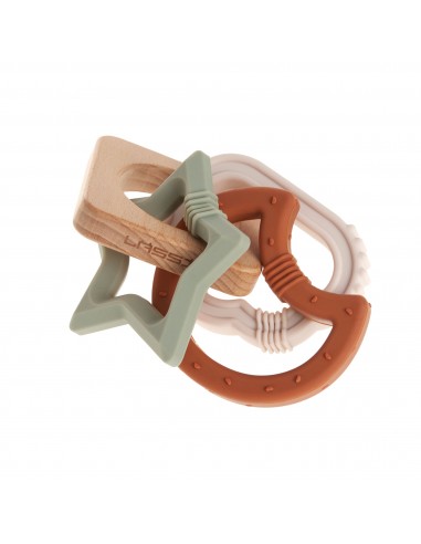 [1313031040] Hochet de dentition Bois/silicone Little Universe (Nuage, Lune, Etoile)