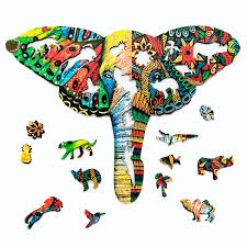Puzzle en bois éléphant aquarelle 101pcs