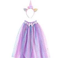 [51425] Déguisement - Cape de licorne Arc-en-ciel avec coiffe - 4-6 ans