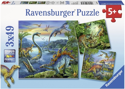 [093175] Puzzle La fascination des dinosaures 3x49 pcs