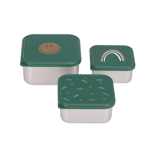 [1310074340] Snackbox Set de 3 boîtes à goûter inox Happy Rascals Smile vert