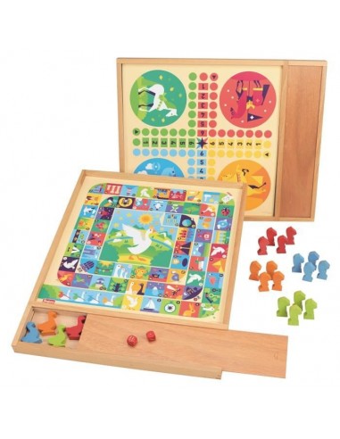 [8117] Plateau de jeux Petits chevaux et jeu de l'oie Pions en bois