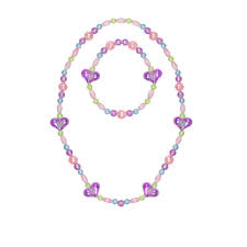 [86027] collier et bracelet coeurs mauve
