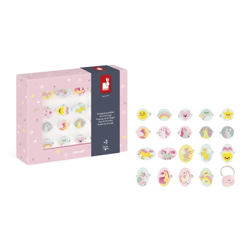 [J08881] Licorne - 20 bagues ajustables