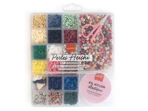 [179001] Boîte de perles 6mm Heishi 16couleurs nature