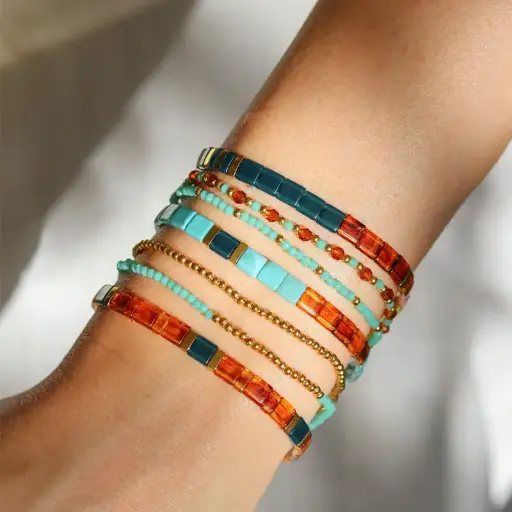 [1124] Set de bracelets perlés doré