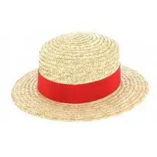 [23825] Chapeau de paille avec ruban rouge 
