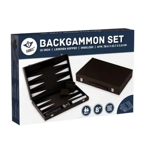 Backgammon set – en cuir vegan kaki – 38 cm