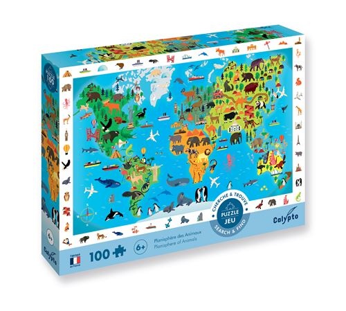 Puzzle Cherche & Trouve - Planisphère des Animaux - 100 pcs