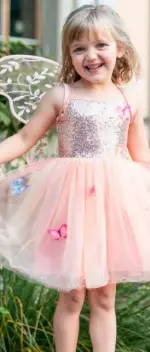 [35813] Robe princesse des papillons 3-4 ans - Pêche