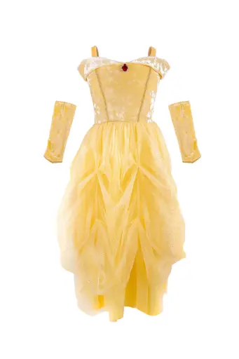 [34103] Robe de princesse velours avec manchettes 3-4 ans - Jaune