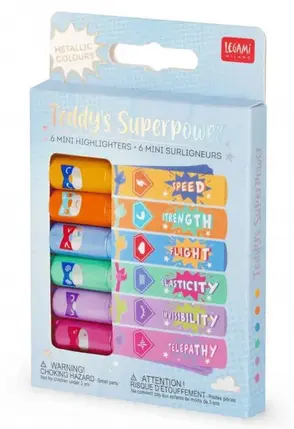 LOT DE 6 MINI SURLIGNEURS - LE SUPER POUVOIR DE TEDDY 
